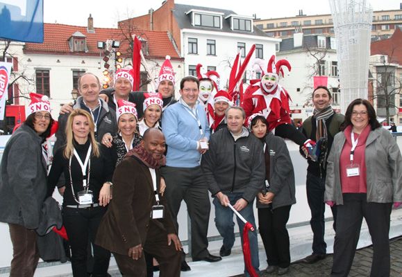 Frédéric Carre with fellow staff members at the ice skating rink at the Brussels Christmas Market last year