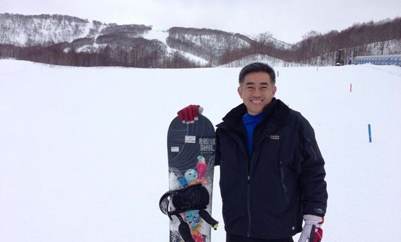 Seen here in Hokkaido, Mr Puah relishes the challenge and adrenalin rush of tackling black slopes