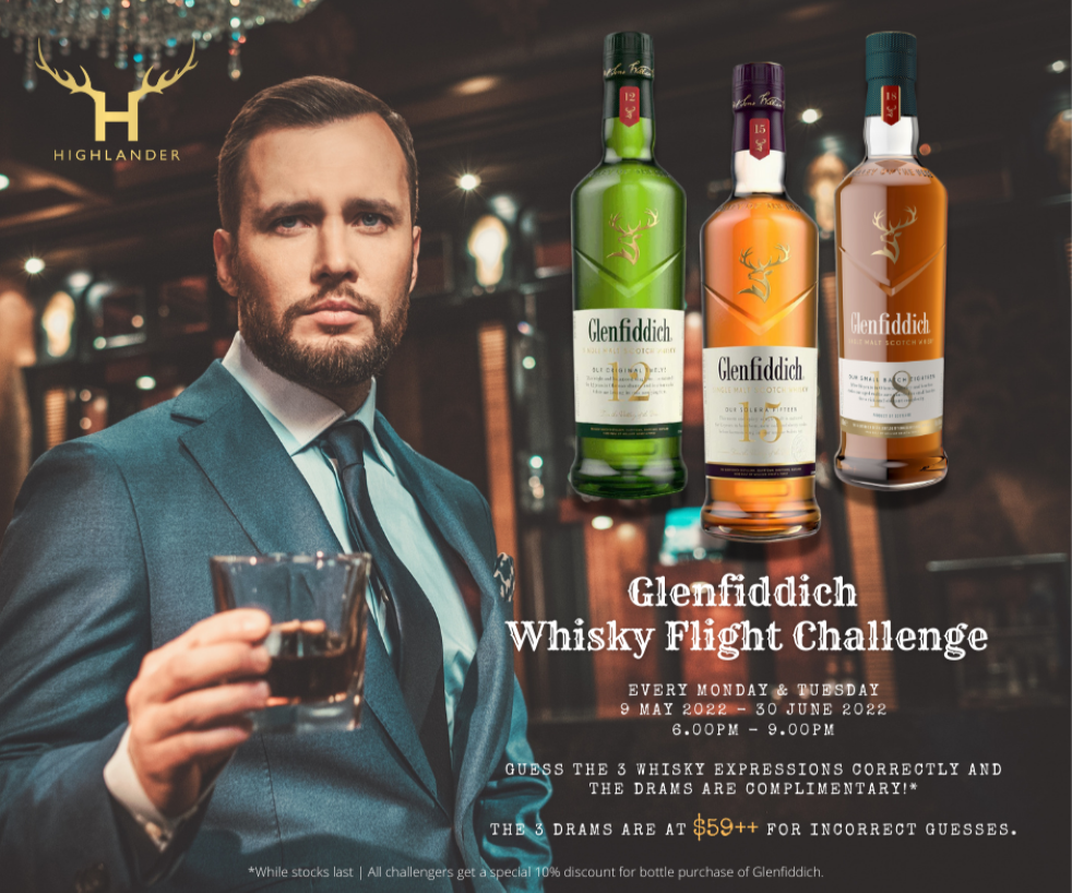 Glenfiddich Whisky Flight Challenge at Highlander Bar & Restaurant
