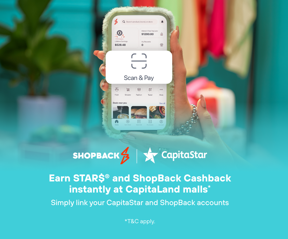 Earn STAR$® instantly* at CapitaLand Malls with ShopBack Pay