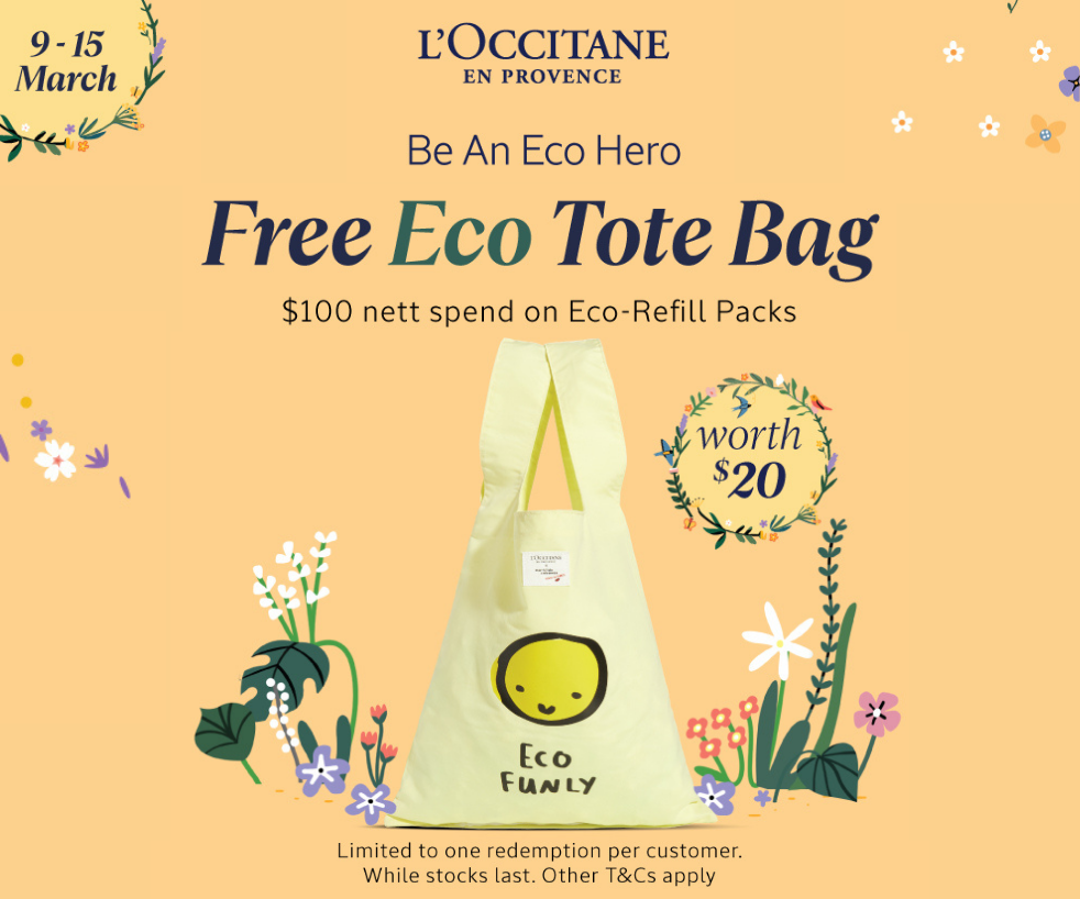FREE Tote Bag with $100 nett spend on L’OCCITANE Eco-refills