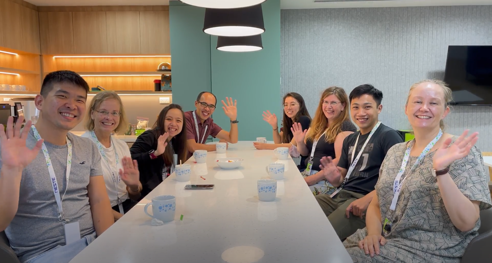 neste employees at the pantry of the apac innovatio center